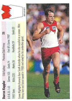 1993 Select AFL #25 Darren Kappler Back